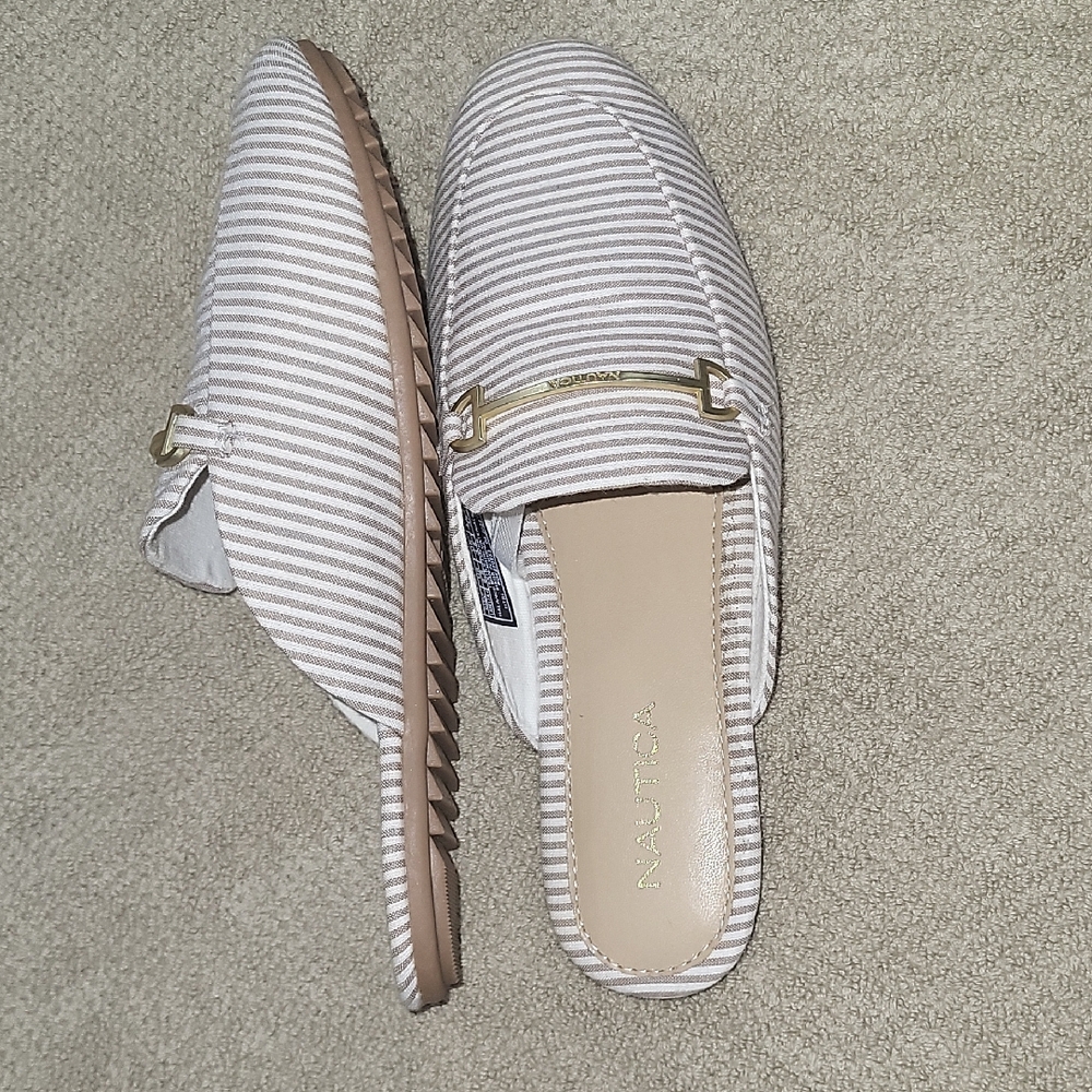 Nautica Women's Tan and Cream Striped Mules